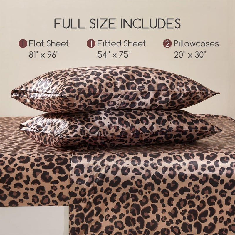 MR&HM Satin Bed Sheets with Elastic Corner Straps  Full Size Sheets Set  4 Pcs Silky Bedding Set with 15 Inches Deep Pocket for Mattress (Full  Brown Leopard) - Image 2